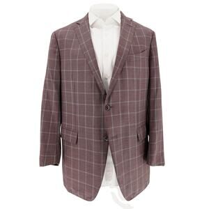 Zegna Zero Weight Burgundy Wool Windowpane Sport Coat – EU 56 / US 44